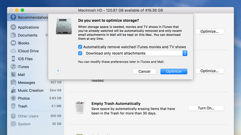 macOS también incluye algunas herramientas de optimización integradas